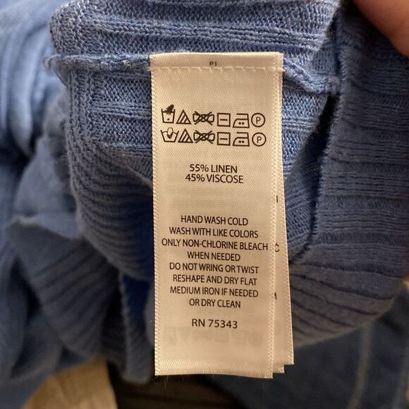 Christian Siriano Linen Blend Blue Ribbed Lightweight Cardigan Sweater - Picture 6 of 6